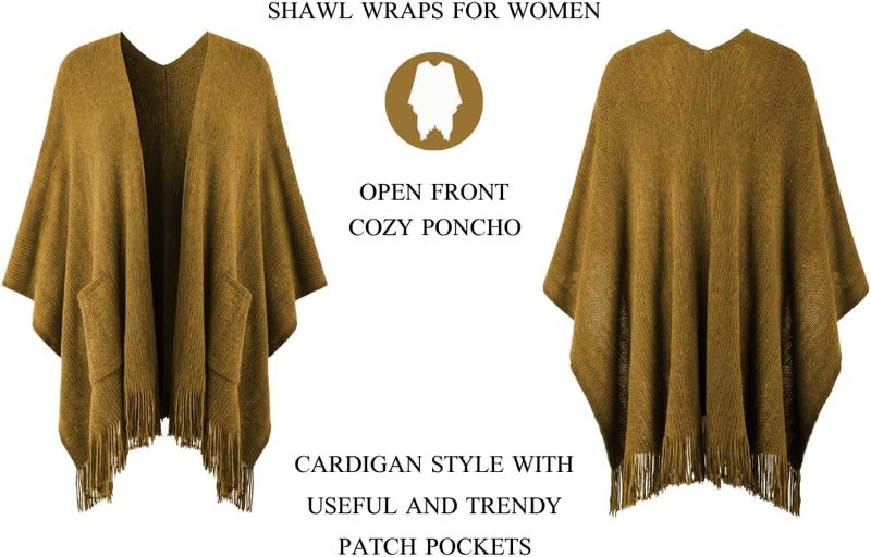 Ferand Shawl Wraps for Women, Cozy Lightweight Poncho Cape with Pockets, Warm for Fall Winter Travel - Image 3